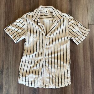 BONGO Beige and Black Striped Casual Shirt - fits like M/L